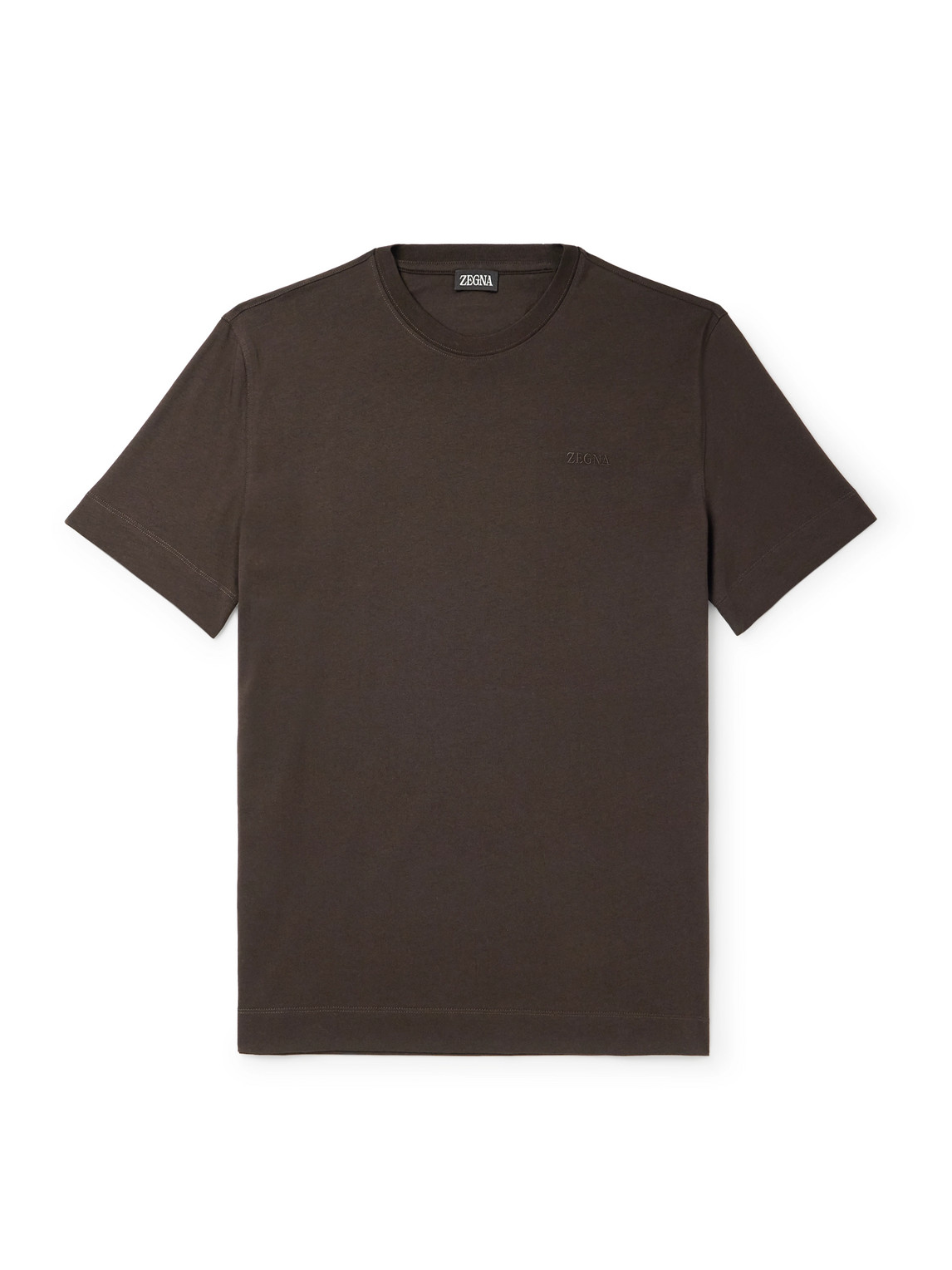 Zegna Logo-embroidered Cotton-jersey T-shirt In Brown
