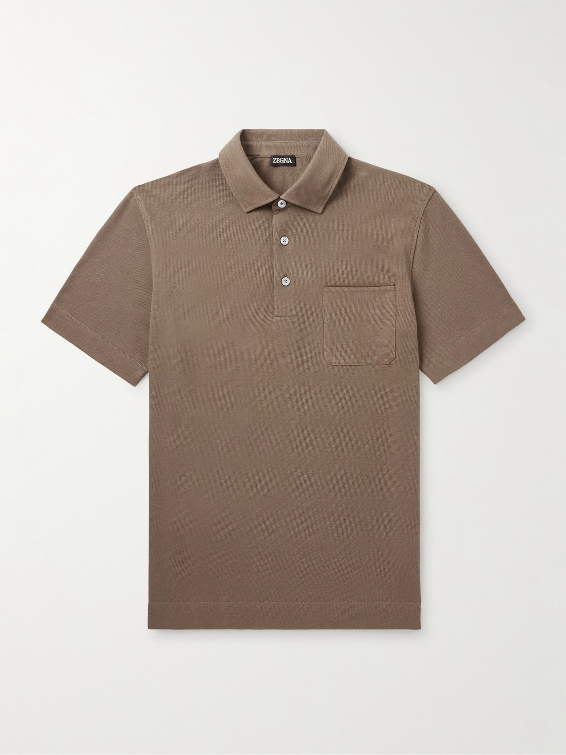 Zegna Slim-Fit Leather-Trimmed Cotton-Piqué Polo Shirt - Men