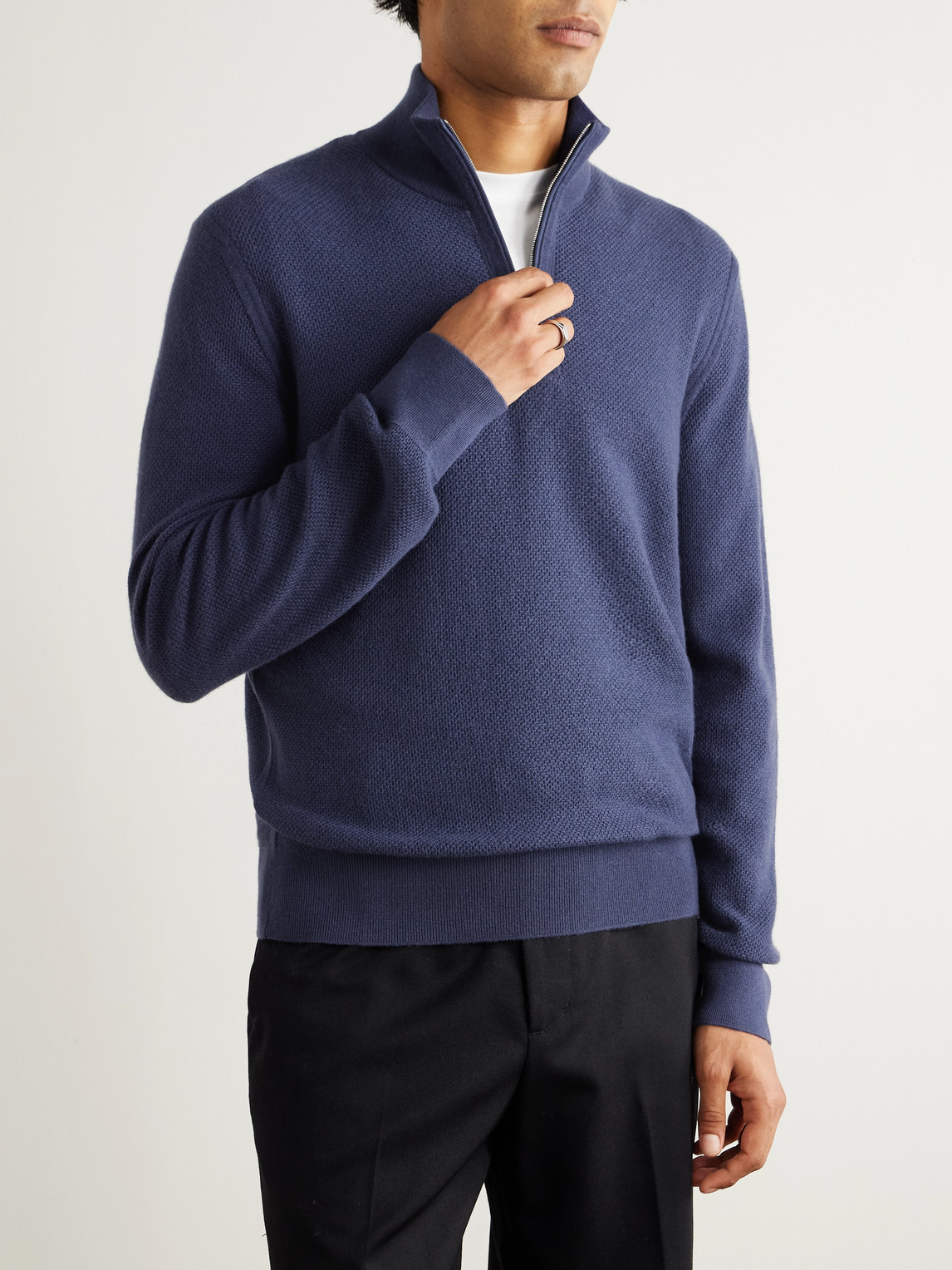 Oasi Leather-Trimmed Cashmere Half-Zip Sweater