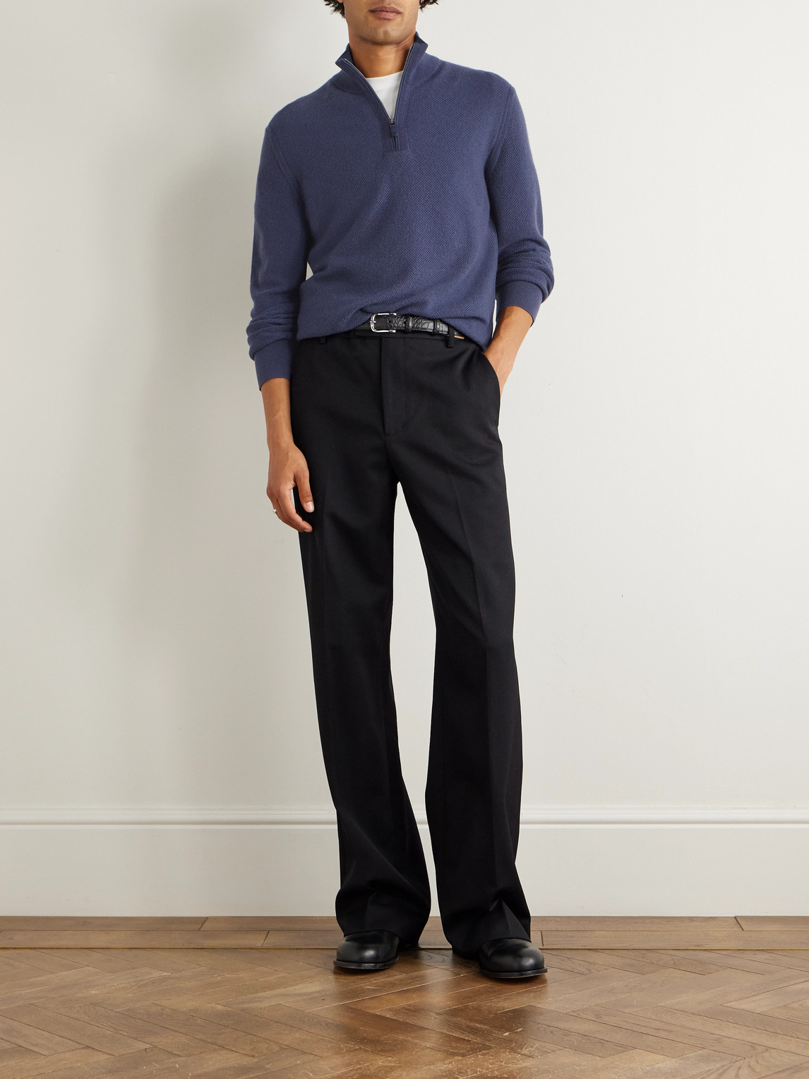 Oasi Leather-Trimmed Cashmere Half-Zip Sweater