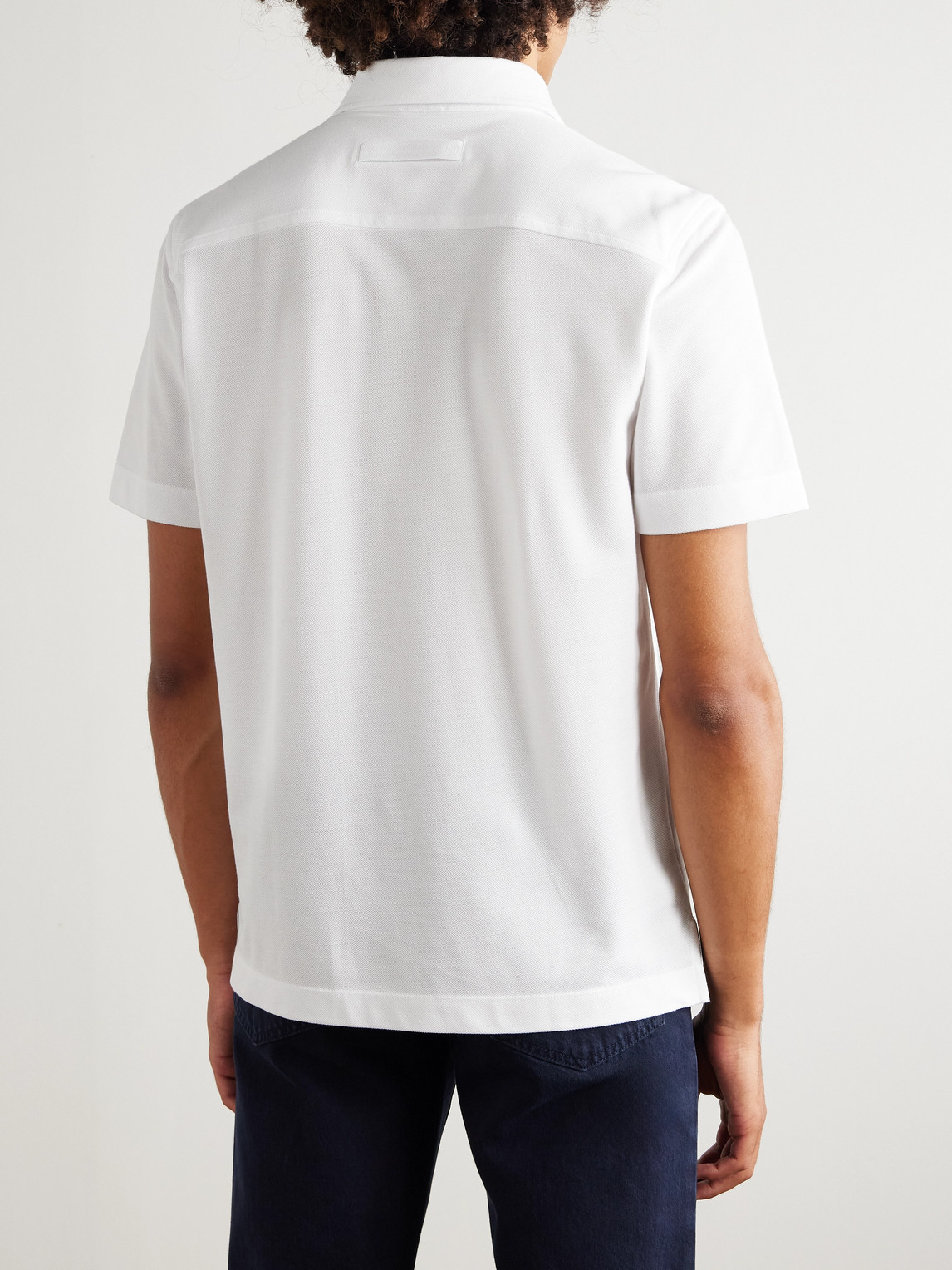 Leather-Trimmed Cotton-Piqué Polo Shirt