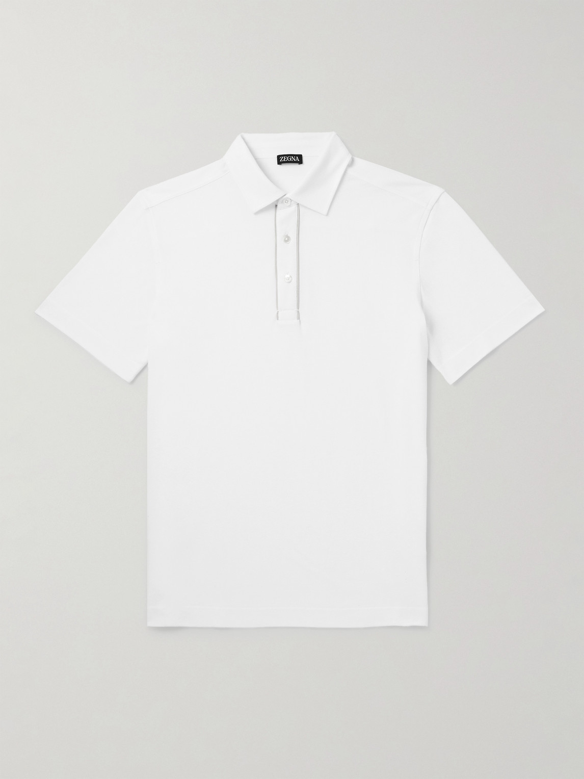 Zegna Leather-Trimmed Cotton-Piqué Polo Shirt - Men