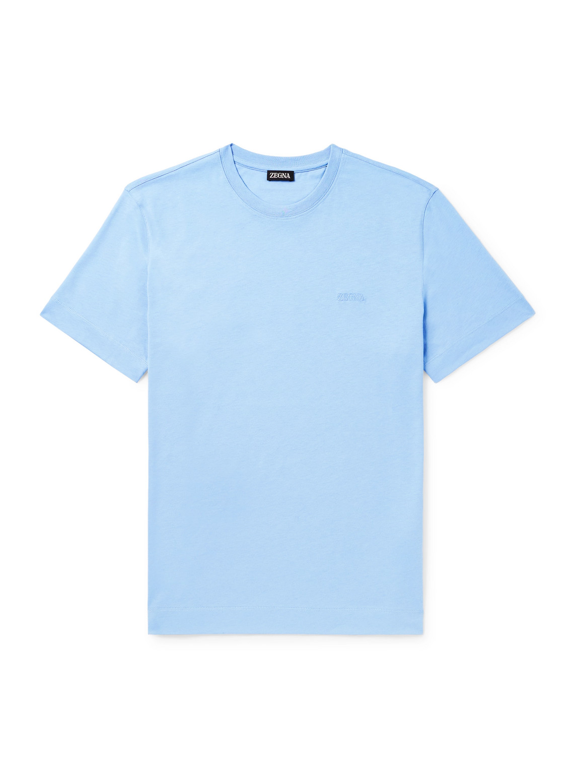 Zegna Logo-embroidered Cotton-jersey T-shirt In Blue