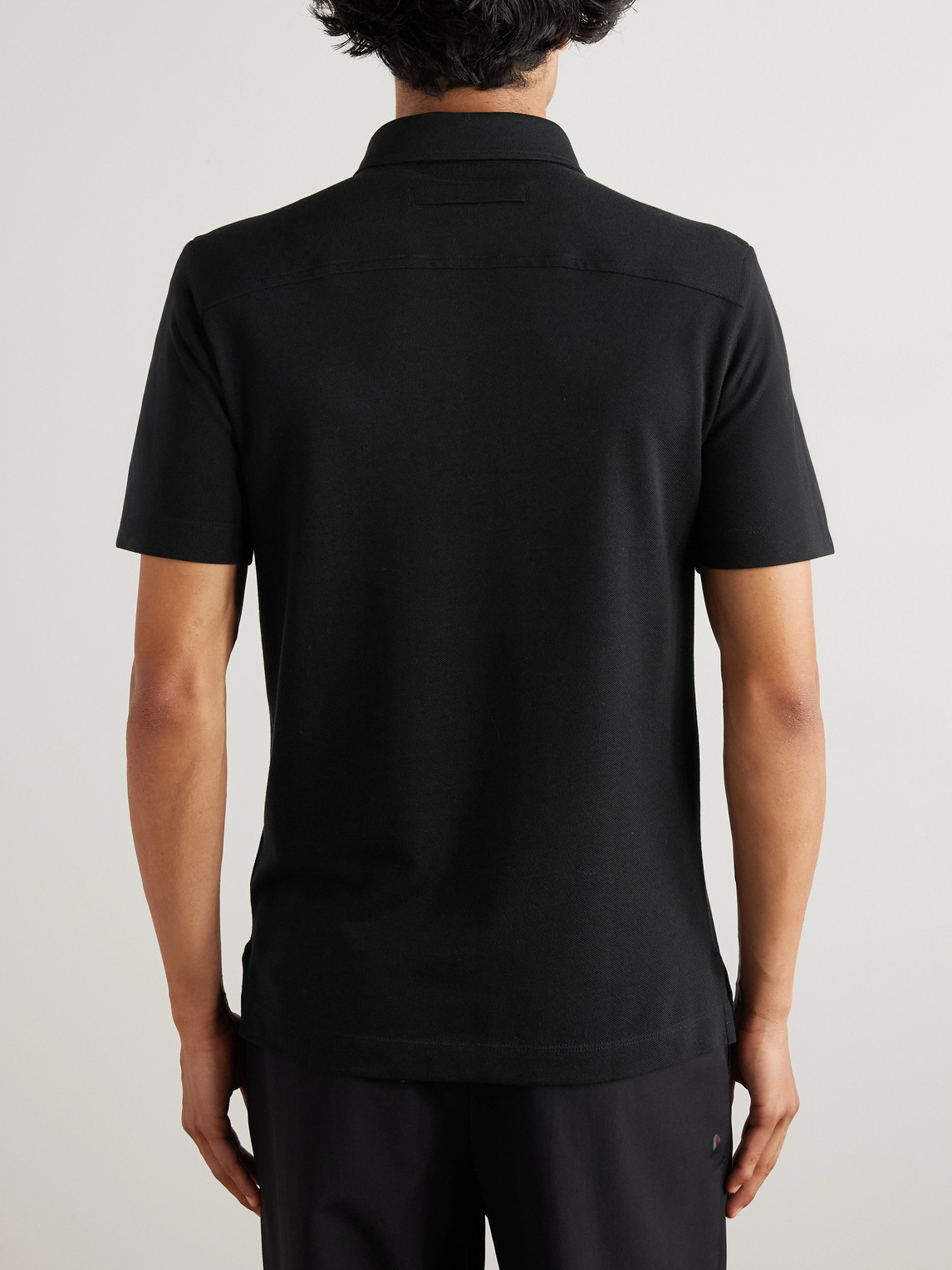 Leather-Trimmed Cotton-Piqué Polo Shirt