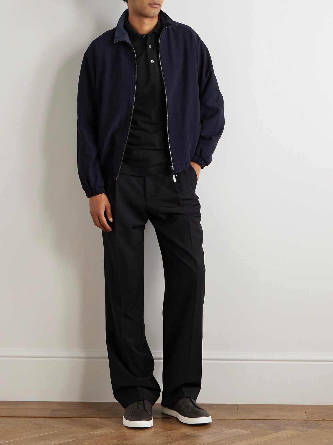 Leather-Trimmed Cotton-Piqué Polo Shirt