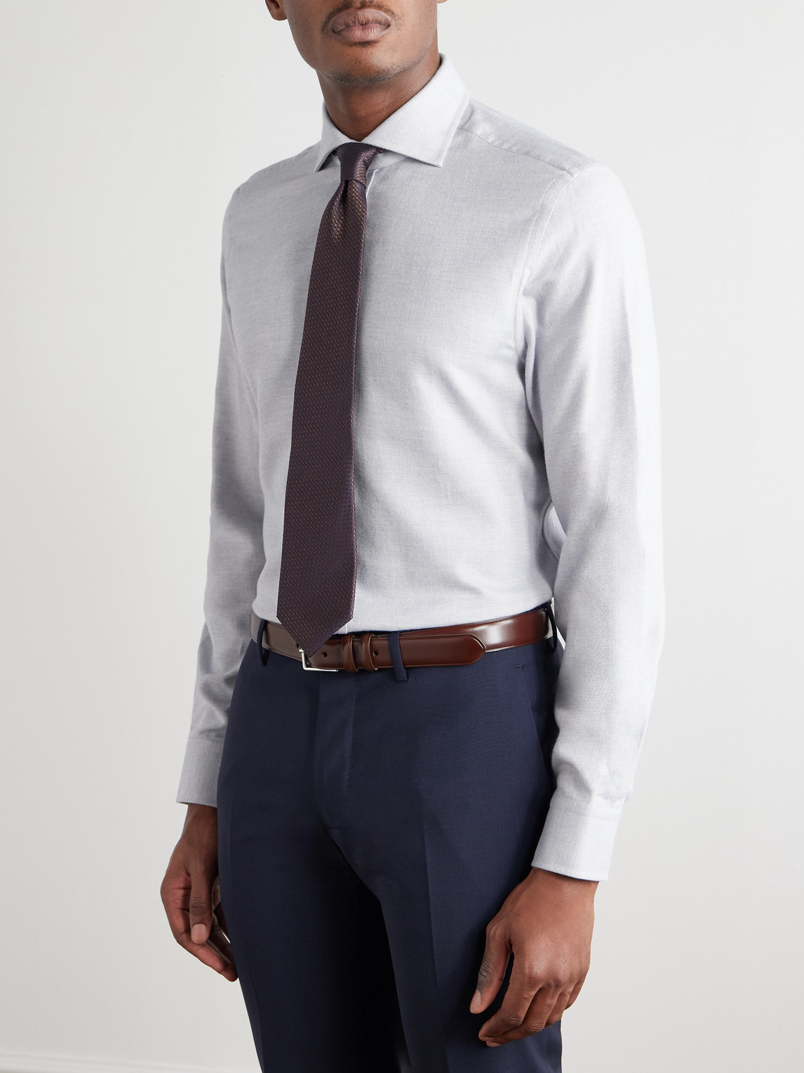 Cutaway-Collar Brushed-Cotton Shirt
