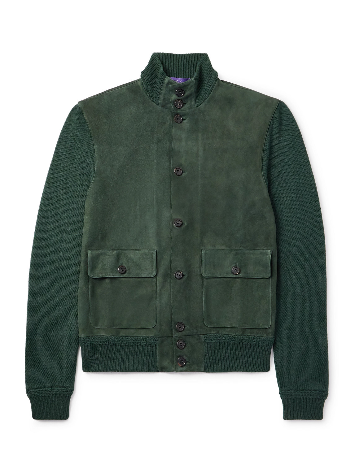 Ralph Lauren Suede-panelled Cashmere Jacket In Green
