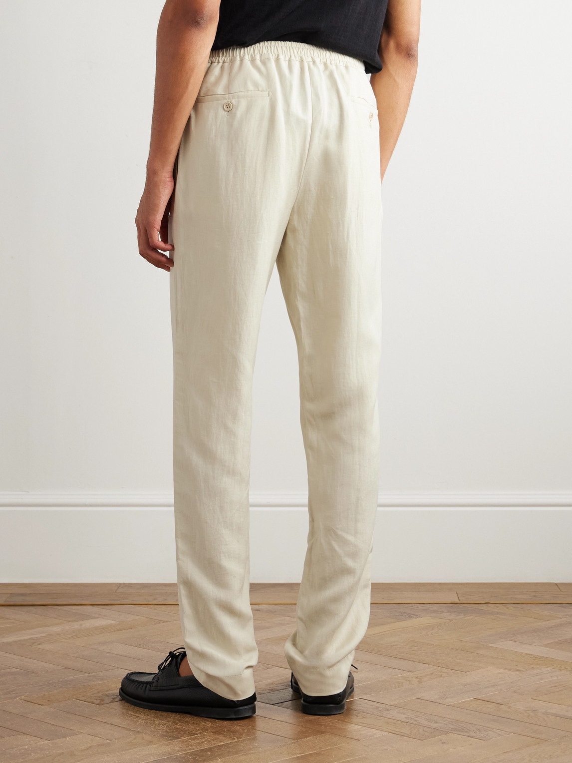 Ralph Lauren Davis Straight-leg Silk And Linen-blend Trousers In Neutral