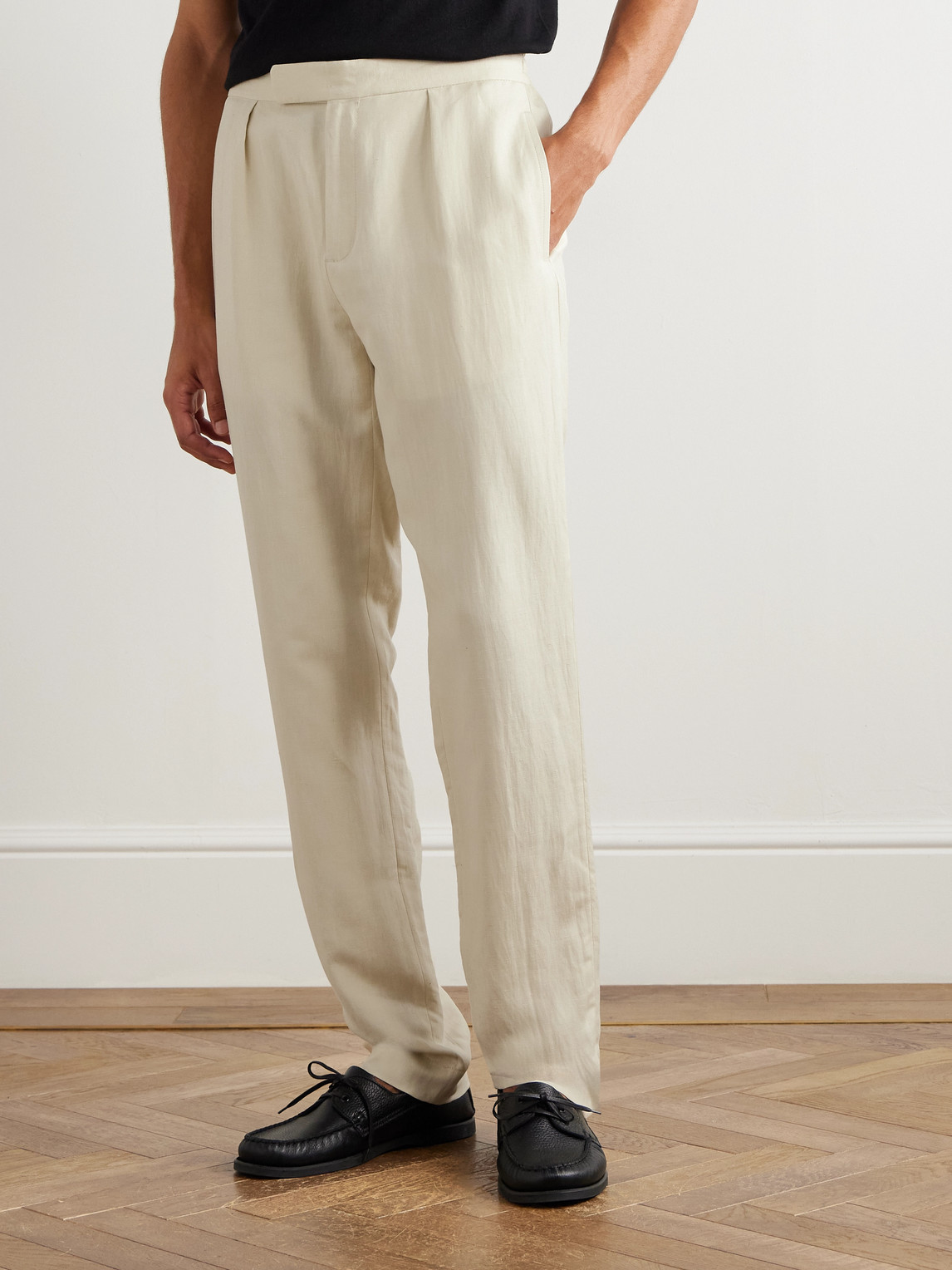 Ralph Lauren Davis Straight-leg Silk And Linen-blend Trousers In Neutral