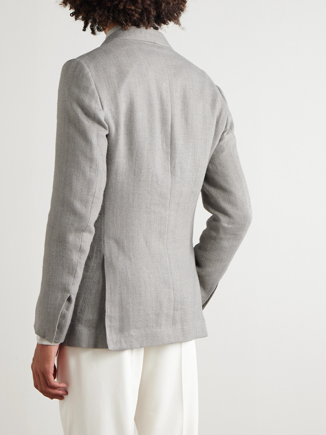 Ralph Lauren Kent Herringbone Linen, Silk And Cotton-blend Suit Jacket In Gray