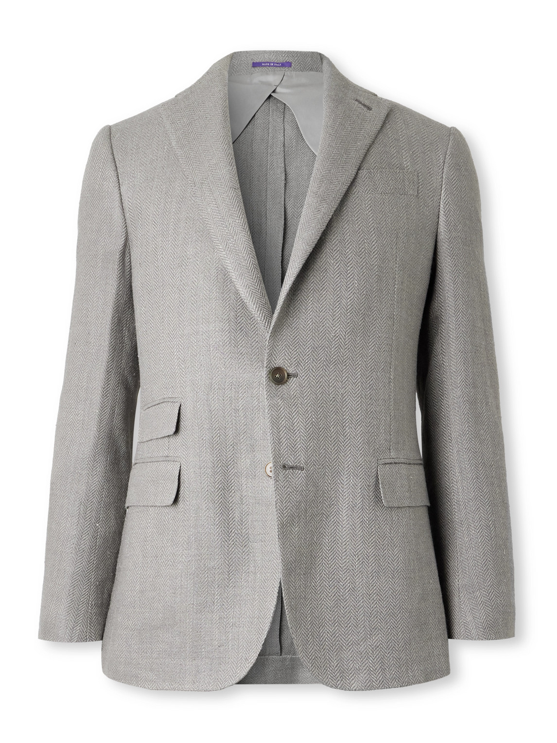 Ralph Lauren Kent Herringbone Linen, Silk And Cotton-blend Suit Jacket In Gray