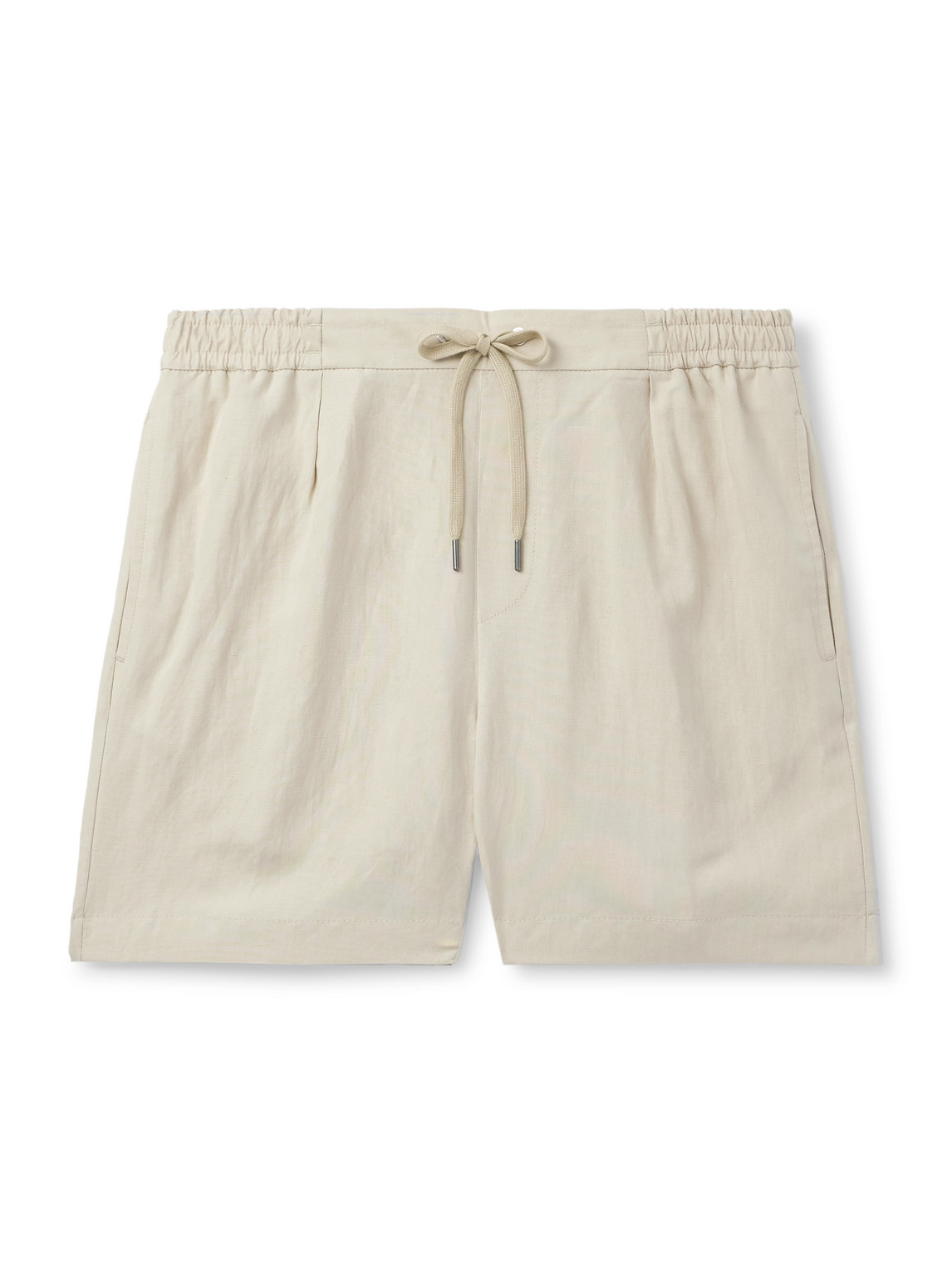 Ralph Lauren Dorest Straight-leg Pleated Silk And Linen-blend Drawstring Shorts In Neutral