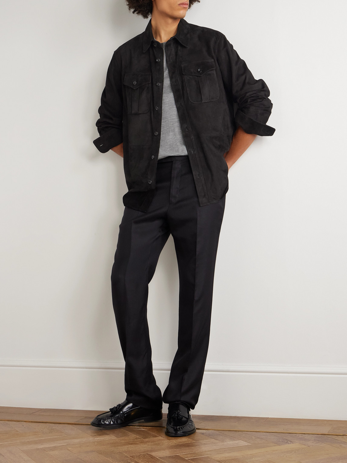 Ralph Lauren Barron Suede Overshirt In Black
