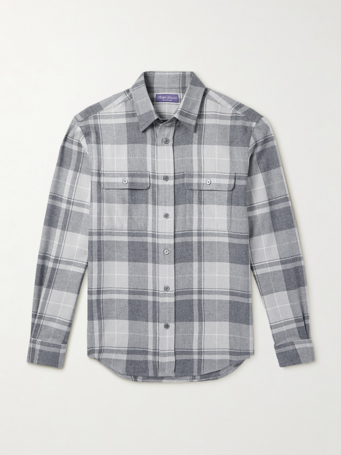 Ralph Lauren Purple Label Ralph Lauren Purple Label - Cooper Checked Wool, Silk and Cashmere-Blend Flannel Shirt - Men - Gray - S aus 50% Wool 30% Silk 20% Cashmere in Gray