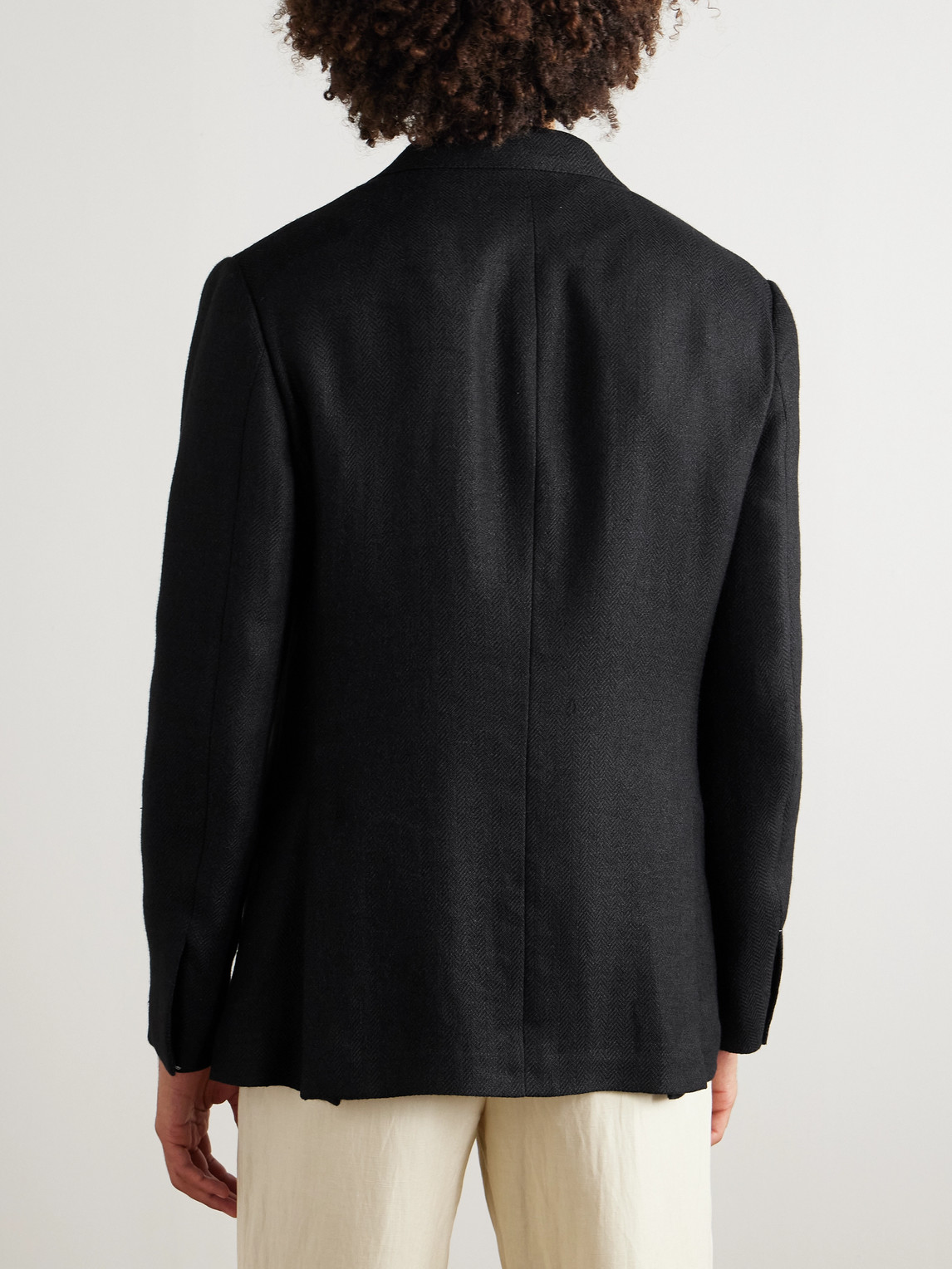 Ralph Lauren Kent Herringbone Linen, Silk And Cotton-blend Suit Jacket In Black
