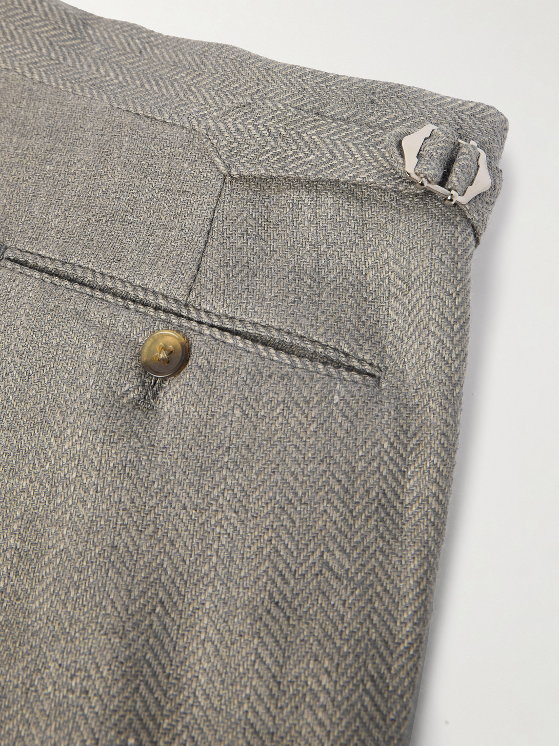 Ralph Lauren Gregory Tapered Herringbone Linen, Silk And Cotton-blend Trousers In Green