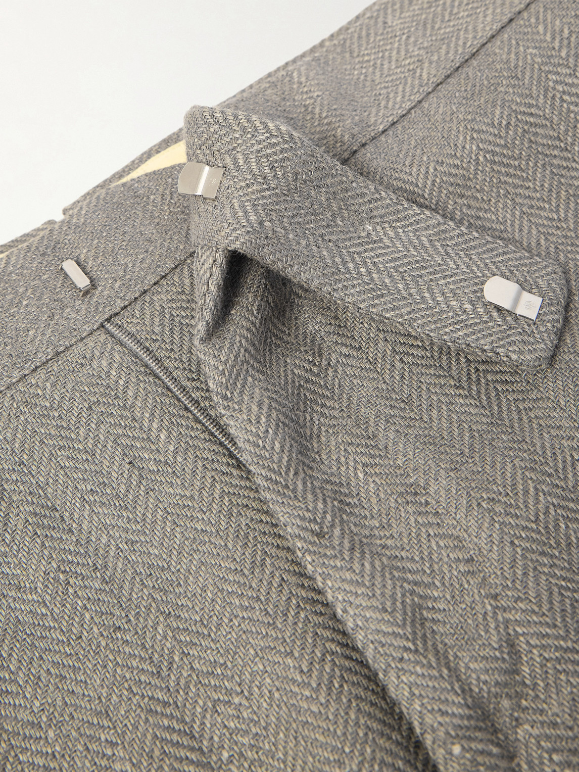 Ralph Lauren Gregory Tapered Herringbone Linen, Silk And Cotton-blend Trousers In Green
