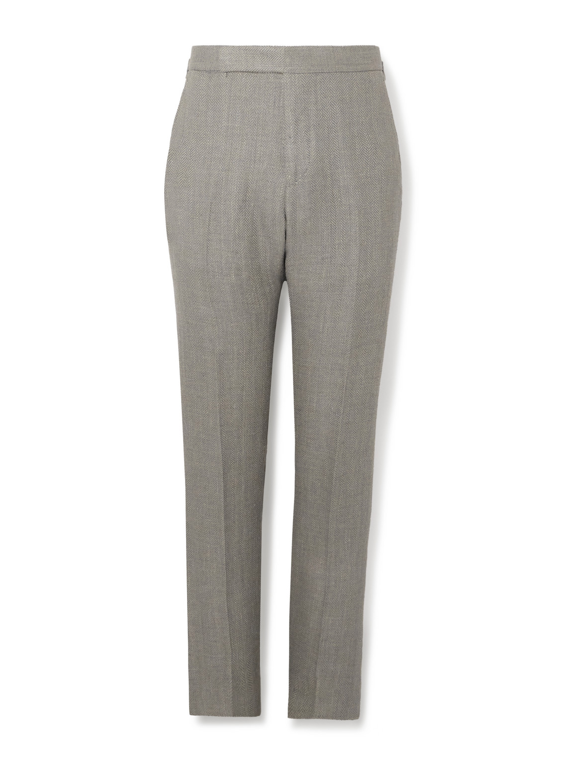 Ralph Lauren Gregory Tapered Herringbone Linen, Silk And Cotton-blend Trousers In Gray