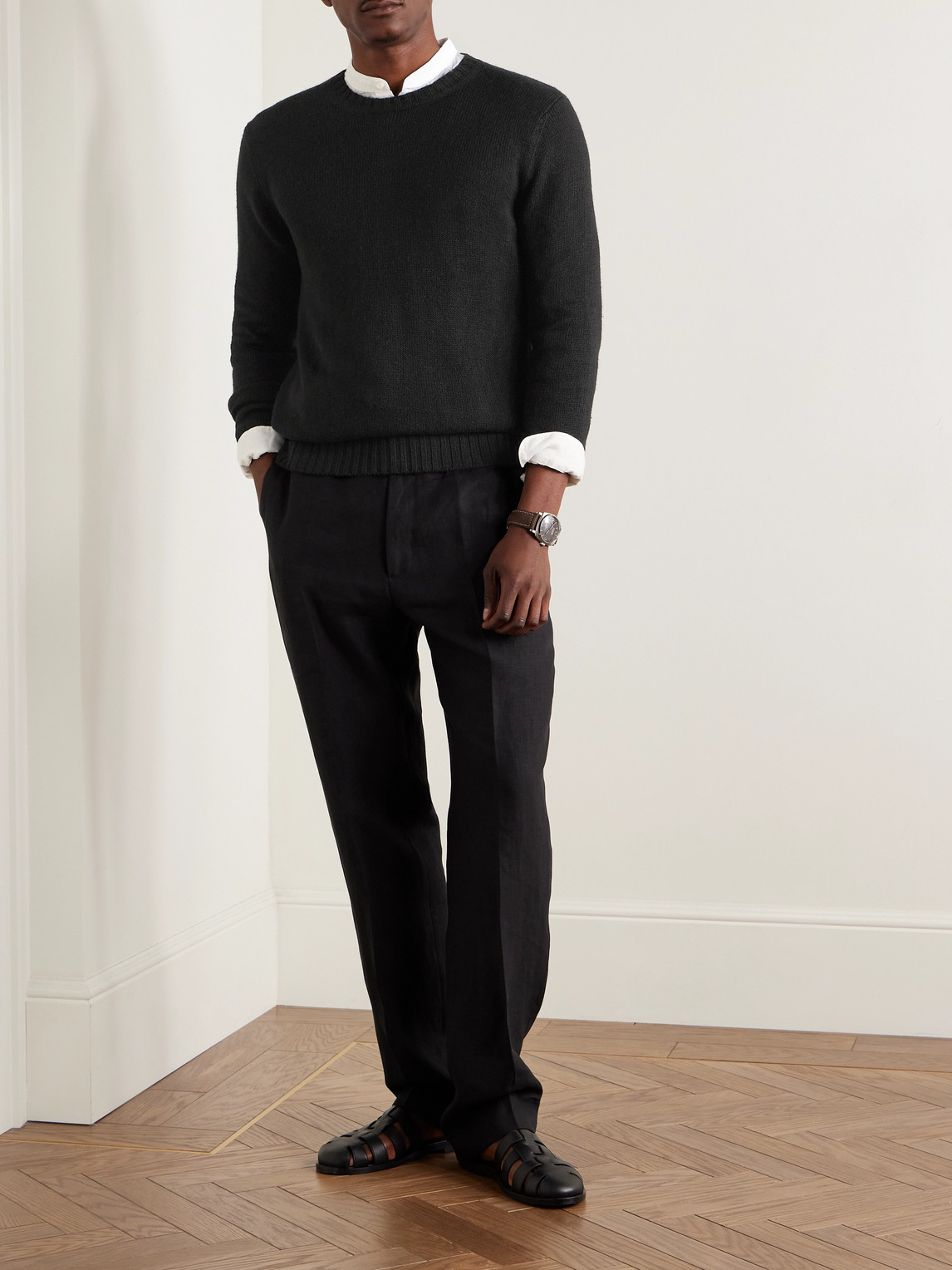 Ralph Lauren Silk And Linen-blend Sweater In Black