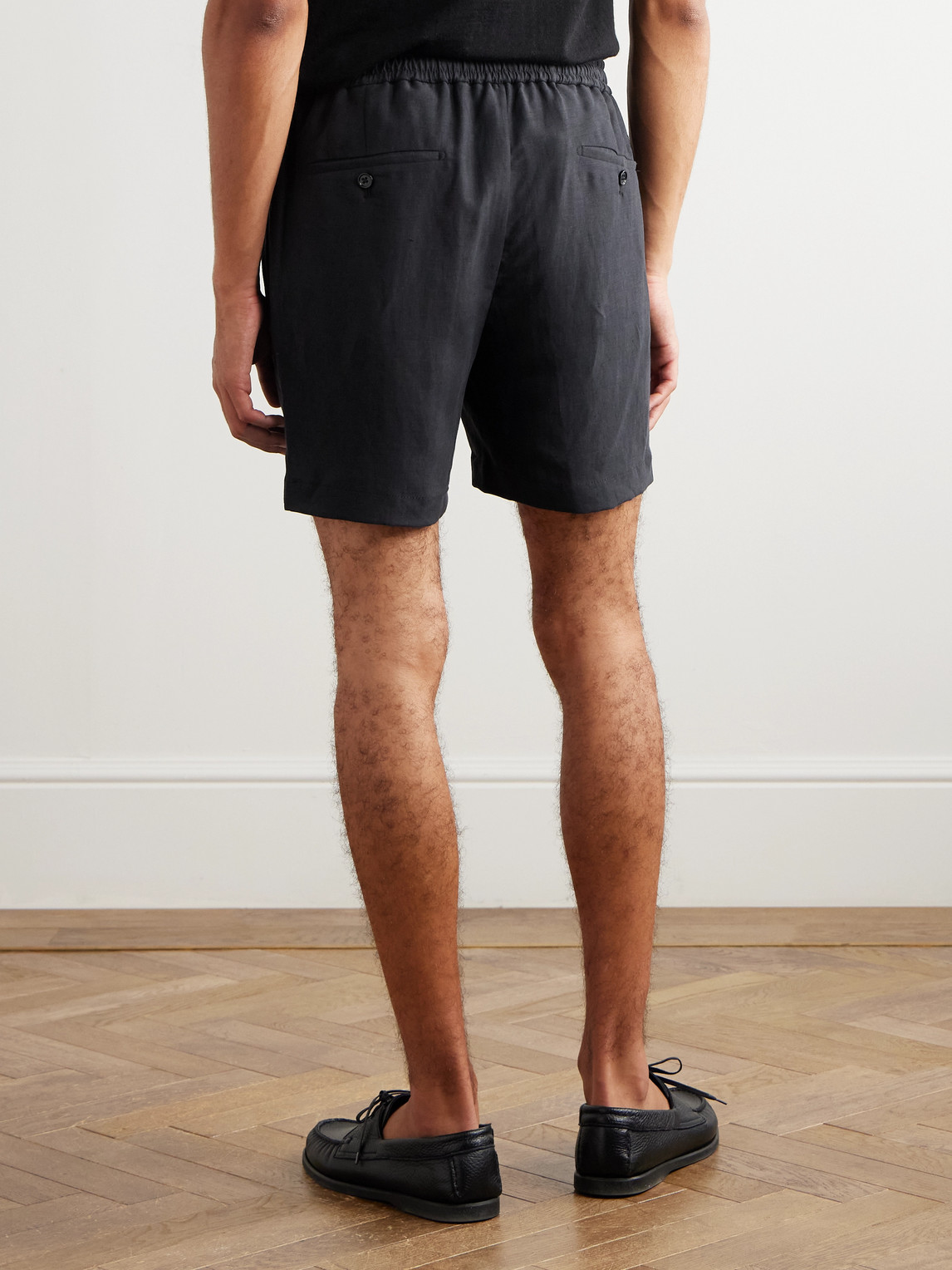 Ralph Lauren Dorest Straight-leg Pleated Silk And Linen-blend Drawstring Shorts In Black