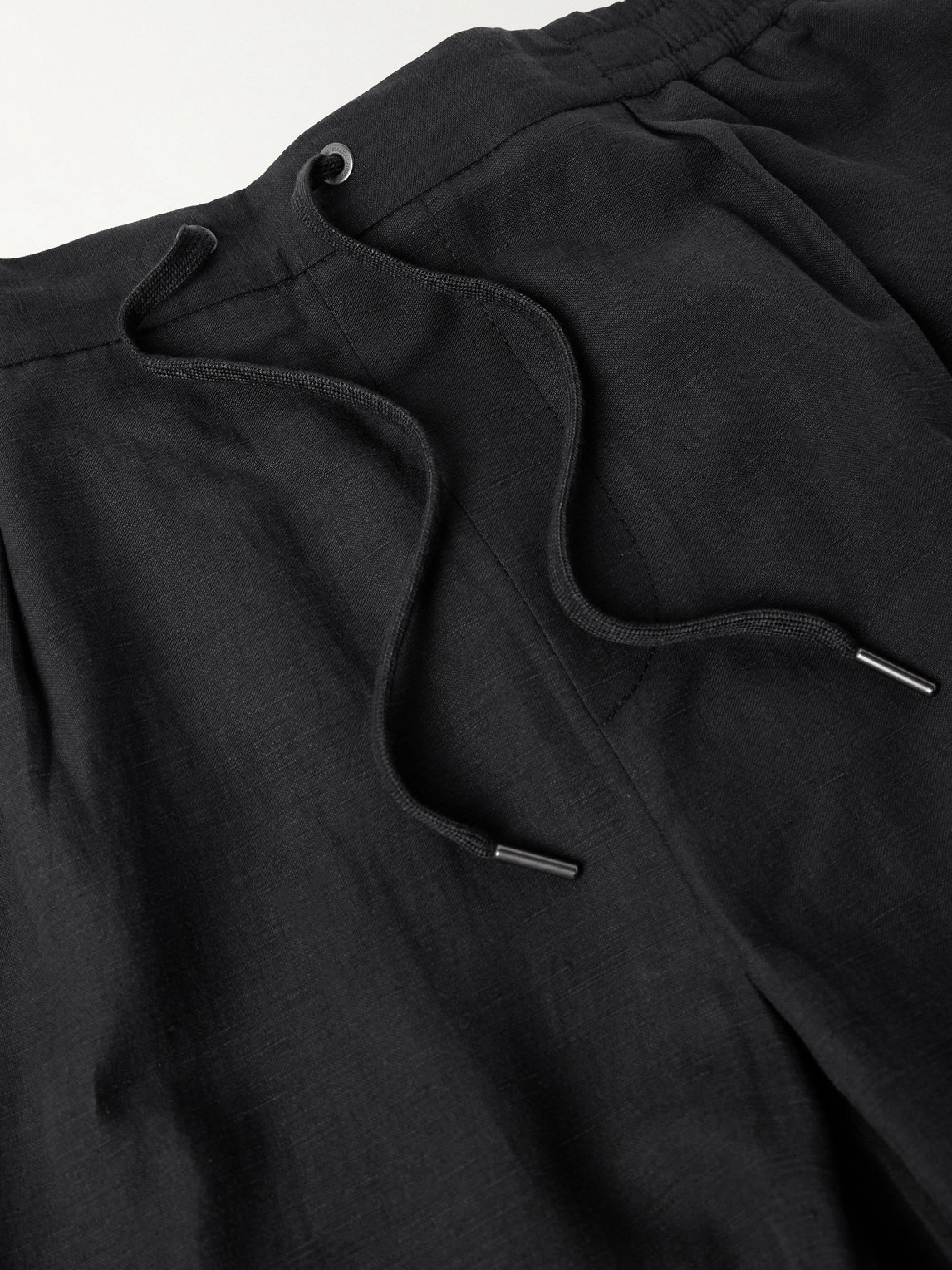Ralph Lauren Dorest Straight-leg Pleated Silk And Linen-blend Drawstring Shorts In Black