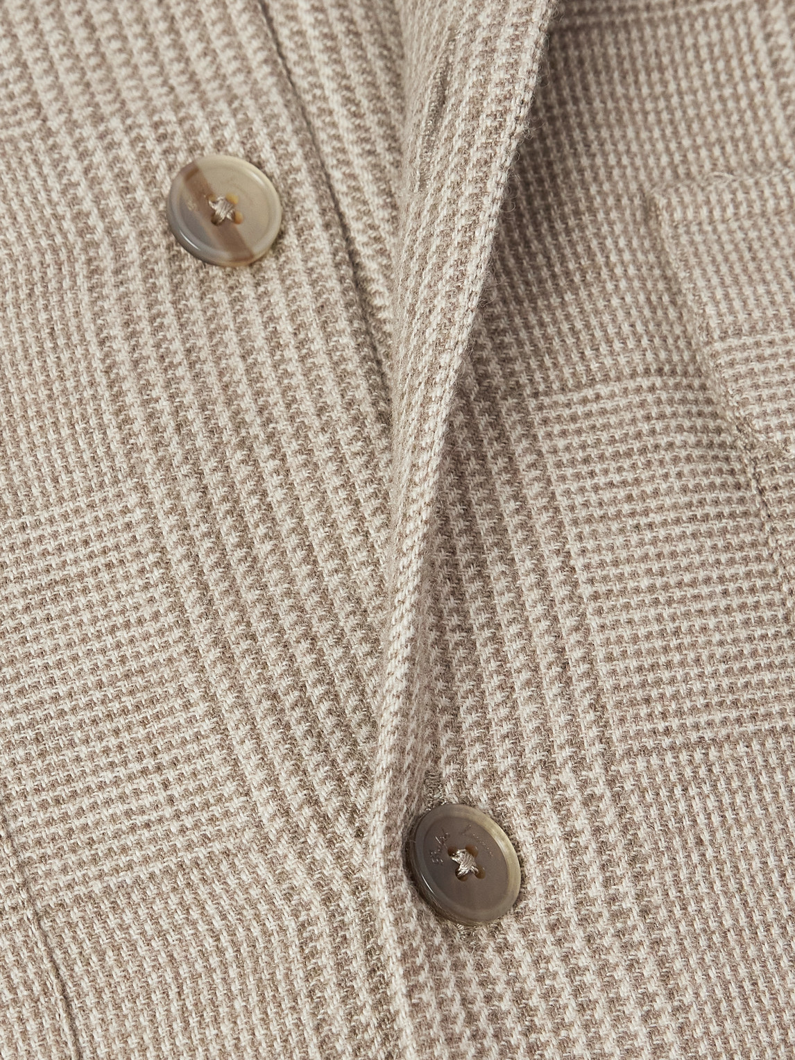 Ralph Lauren Colton Russel Convertible-collar Prince Of Wales Checked Wool, Silk And Cashmere-blend Shirt In Neutral