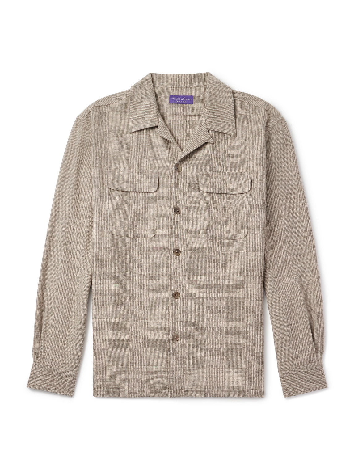 Ralph Lauren Colton Russel Convertible-collar Prince Of Wales Checked Wool, Silk And Cashmere-blend Shirt In Neutral
