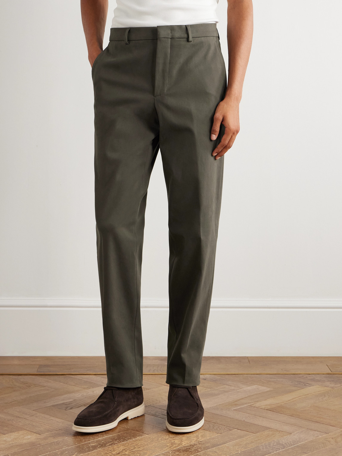 Loro Piana Jarno Austin Straight-leg Stretch-cotton Twill Trousers In Green
