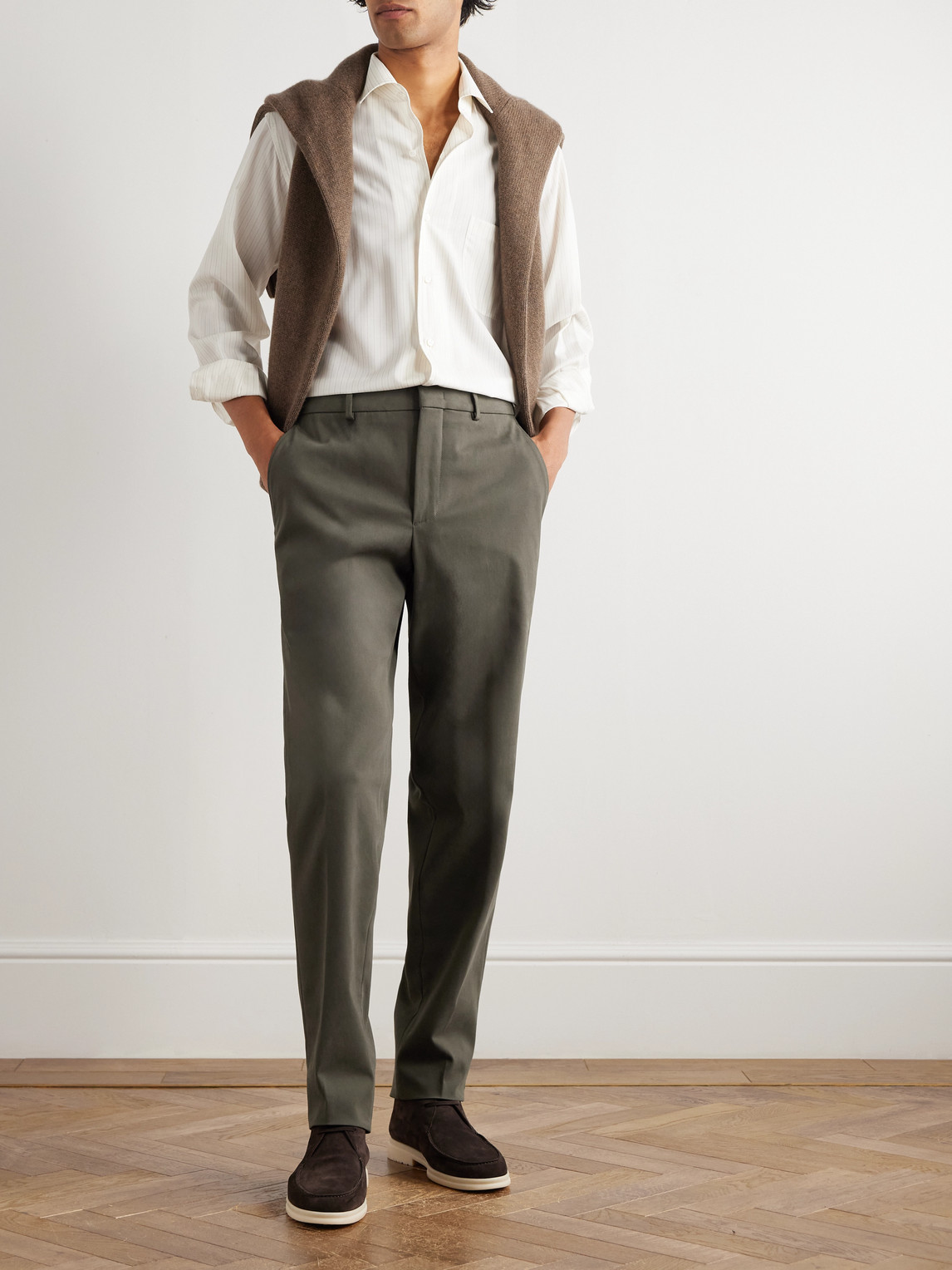 Loro Piana Jarno Austin Straight-leg Stretch-cotton Twill Trousers In Green