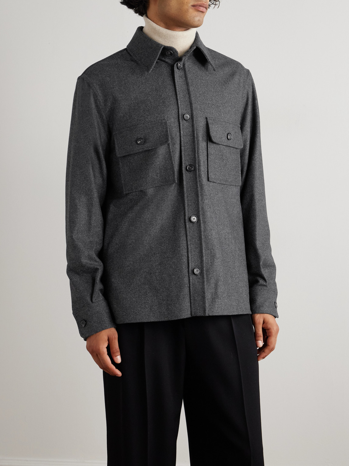 Loro Piana Jim Wish® Flannel Overshirt In Gray