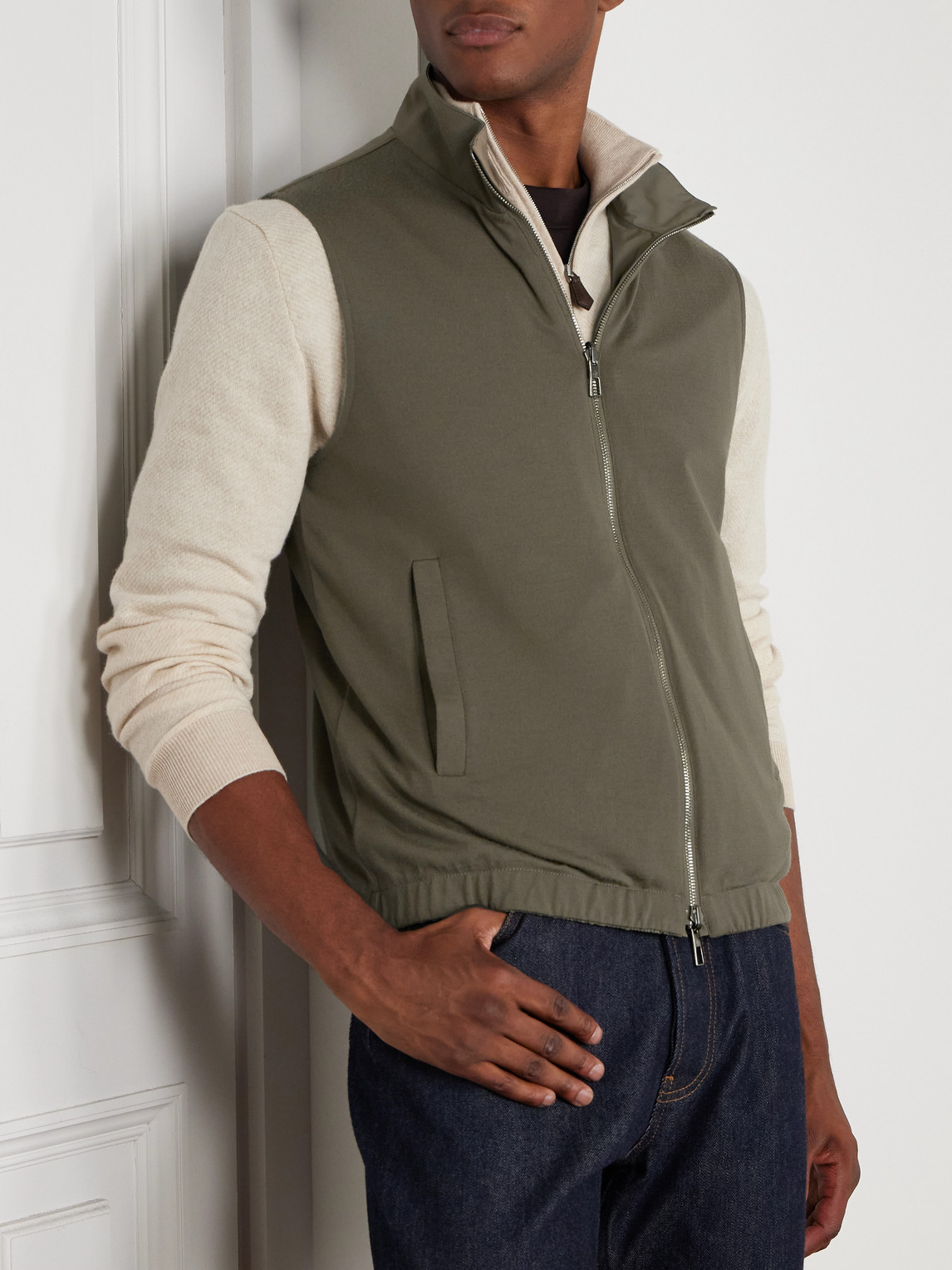 Loro Piana Slim-fit Reversible Storm System® Windwish™ Twill And Wool Gilet In Green