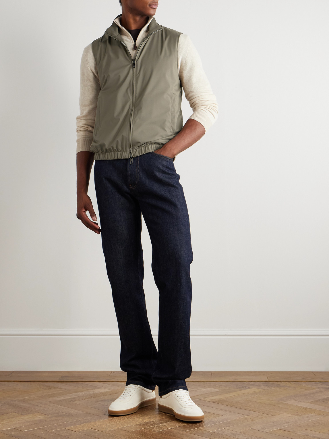 Loro Piana Slim-fit Reversible Storm System® Windwish™ Twill And Wool Gilet In Green