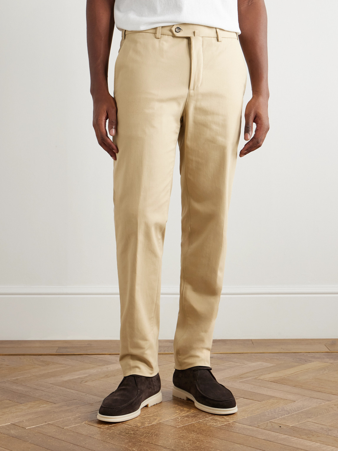 Loro Piana Carlo Hyannis Tapered Cotton-blend Trousers In Neutral