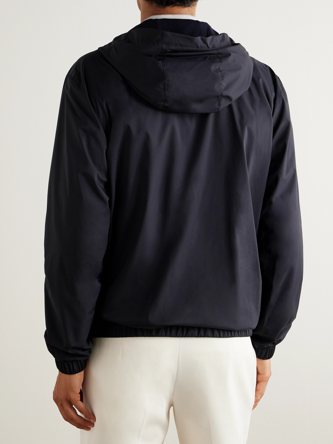 Loro Piana Reversible Storm System® Windmate® Shell And Cashmere Hooded Bomber Jacket In Blue
