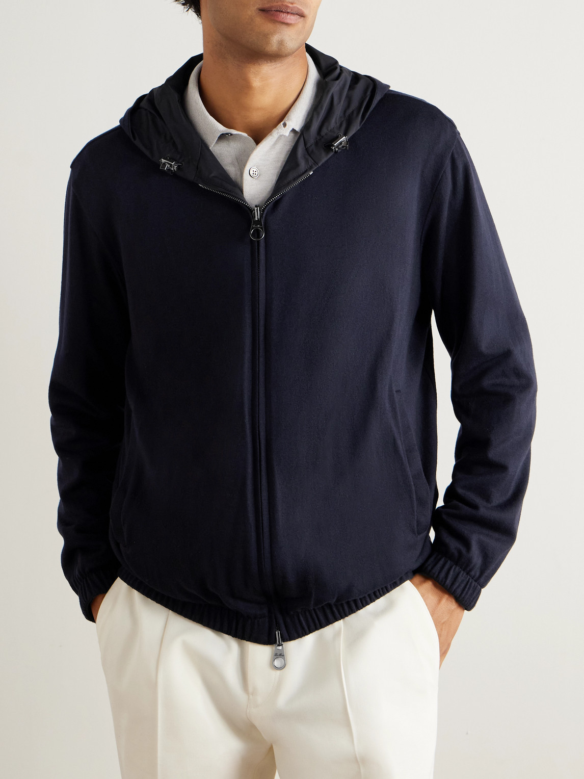 Loro Piana Reversible Storm System® Windmate® Shell And Cashmere Hooded Bomber Jacket In Blue