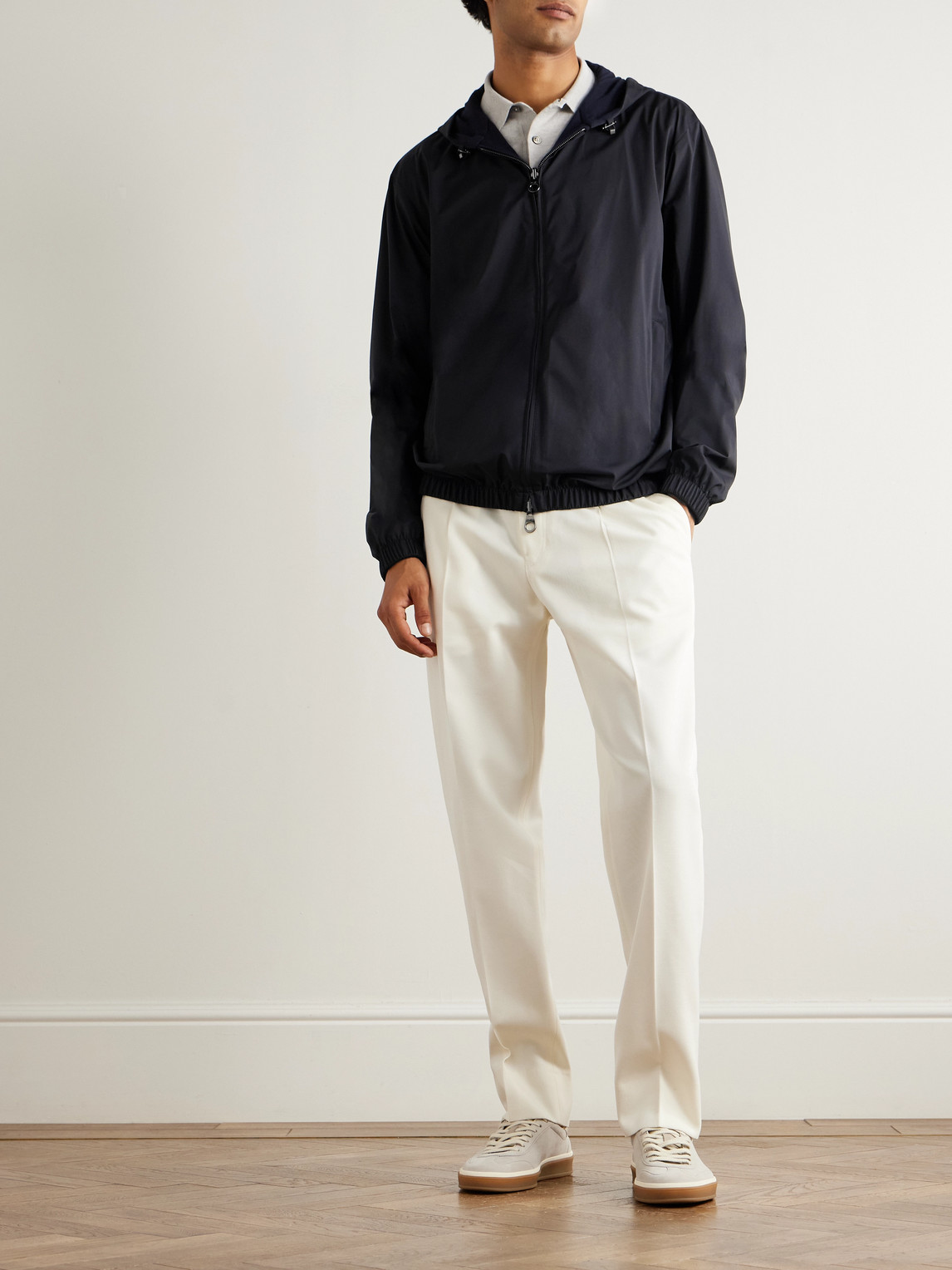 Loro Piana Reversible Storm System® Windmate® Shell And Cashmere Hooded Bomber Jacket In Blue