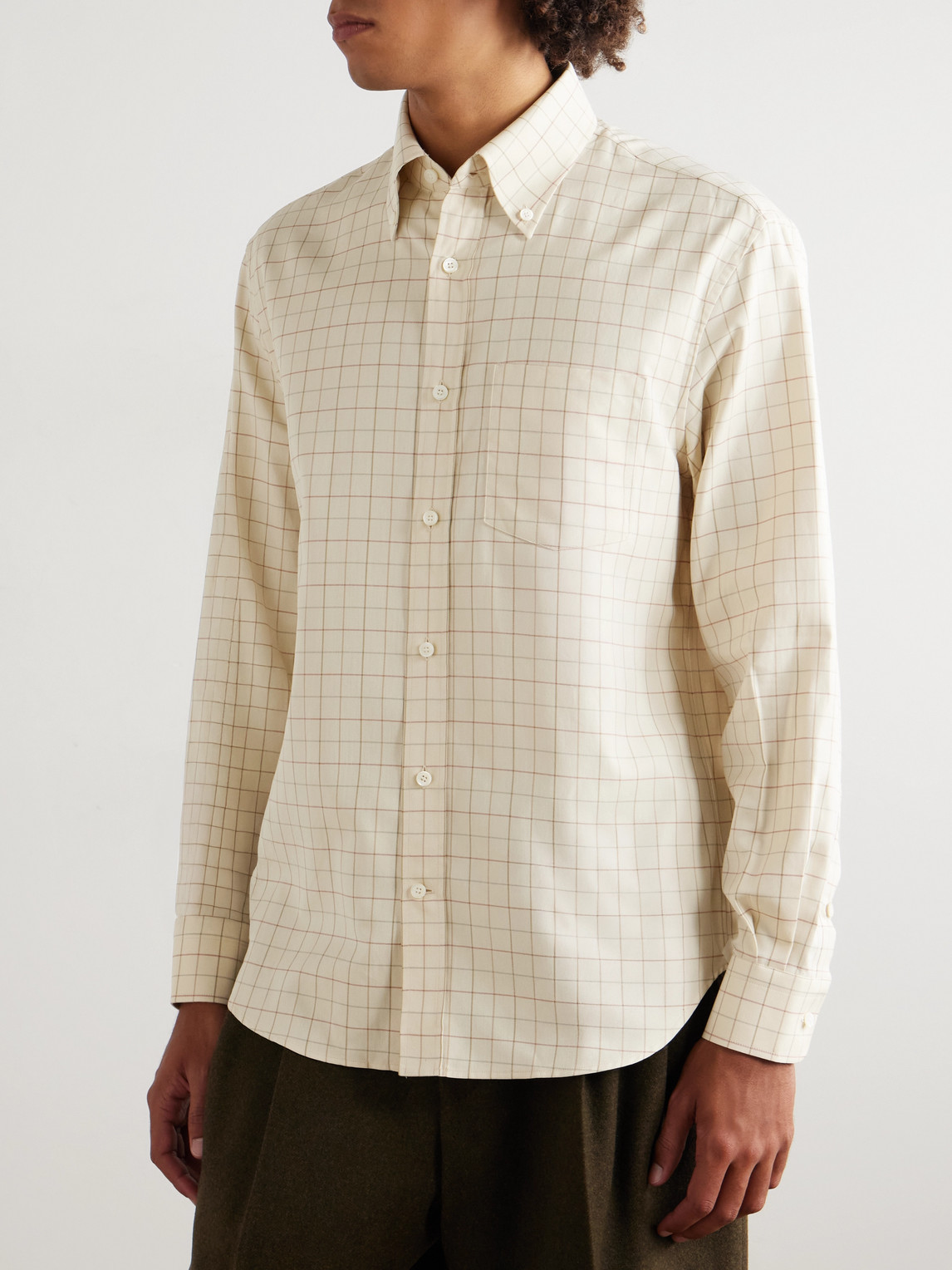 Loro Piana Elia Button Down-collar Checked Cotton Shirt In Neutral