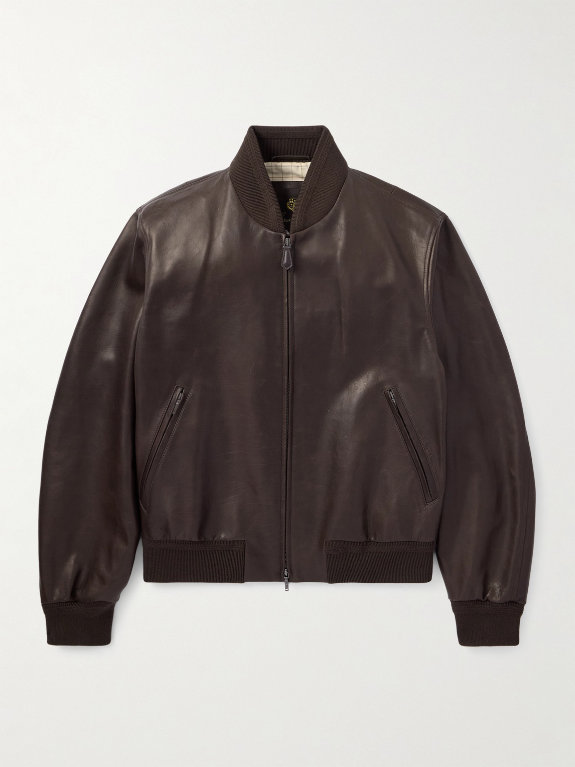 Loro Piana Leather Bomber Jacket In Brown