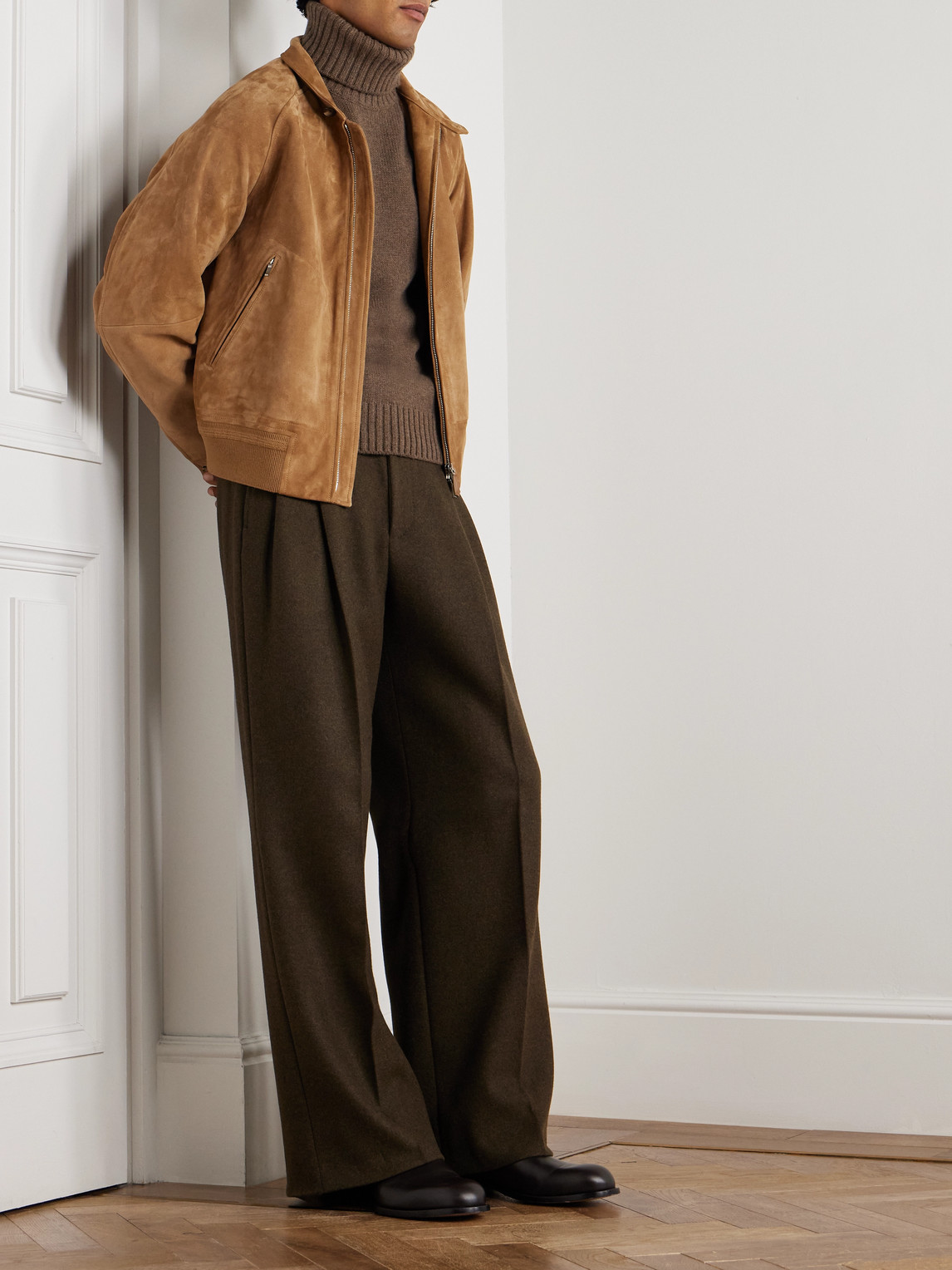 Loro Piana Hubert Pleated Wool And Cashmere-blend Wide-leg Trousers In Brown