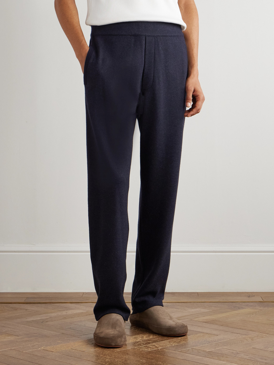 Loro Piana Rio Cashmere-blend Jersey Drawstring Trousers In Blue