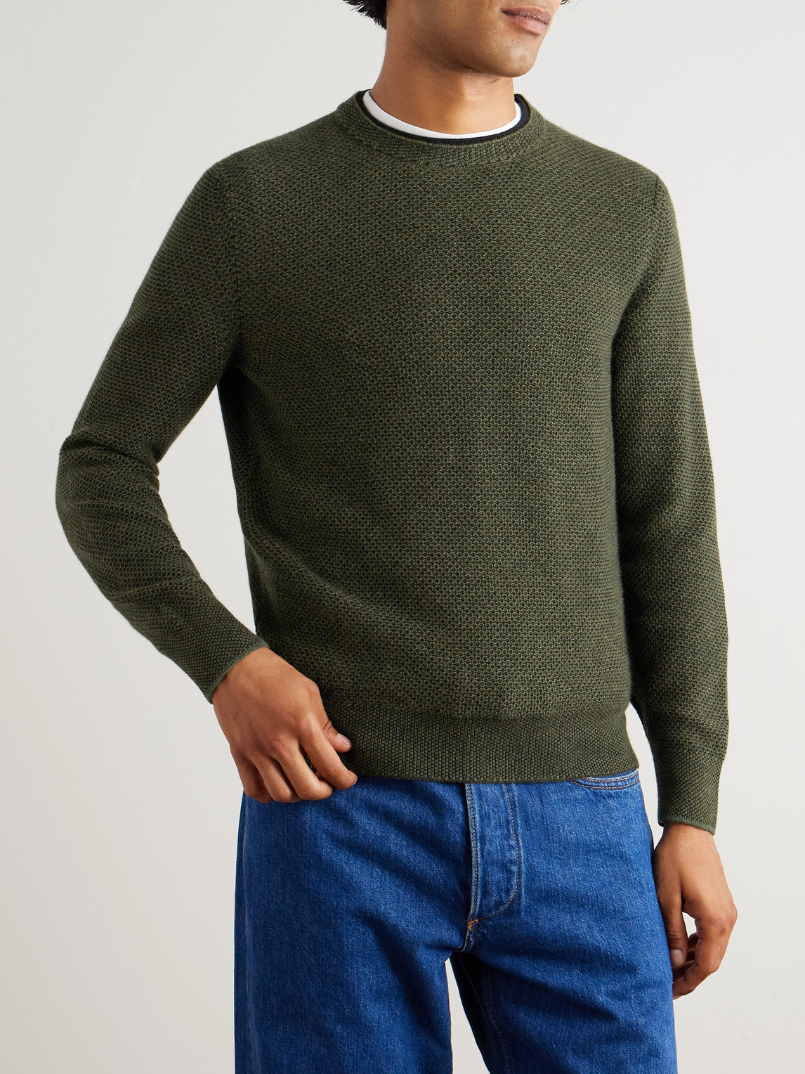 Loro Piana Varallo Honeycomb-knit Baby Cashmere Sweater In Green
