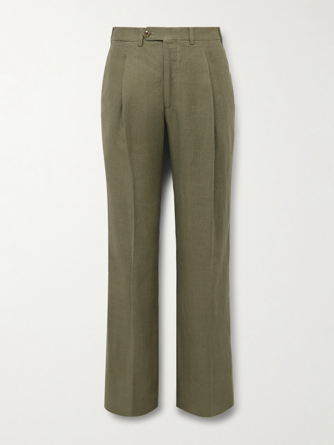 Saman Amel Straight-leg Pleated Linen Suit Trousers In Green
