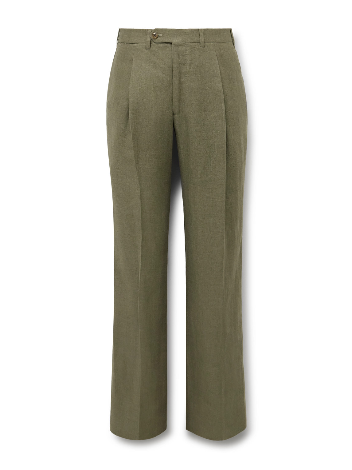 Saman Amel Straight-leg Pleated Linen Suit Trousers In Green