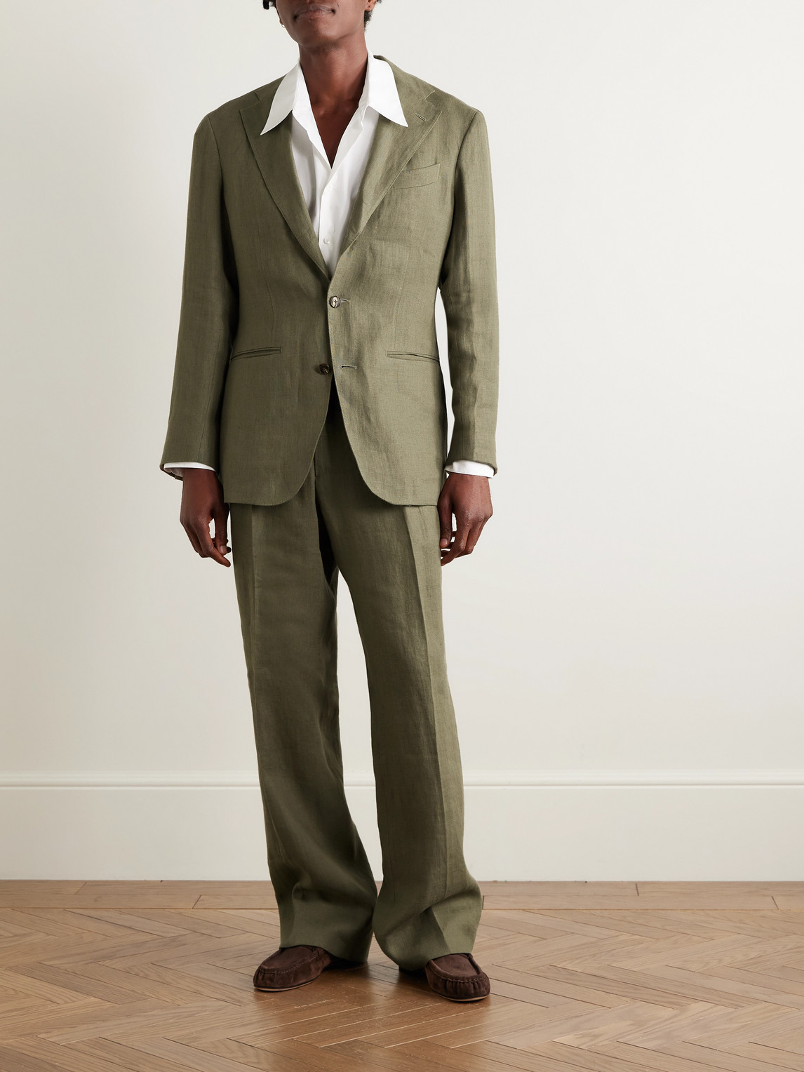 Saman Amel Unstructured Linen Suit Jacket In Green