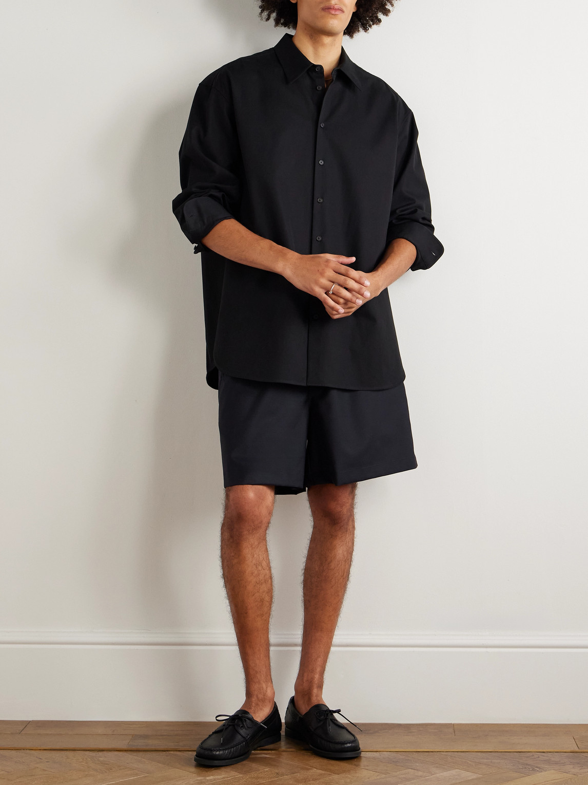 Saman Amel Straight-leg Wool Drawstring Shorts In Blue