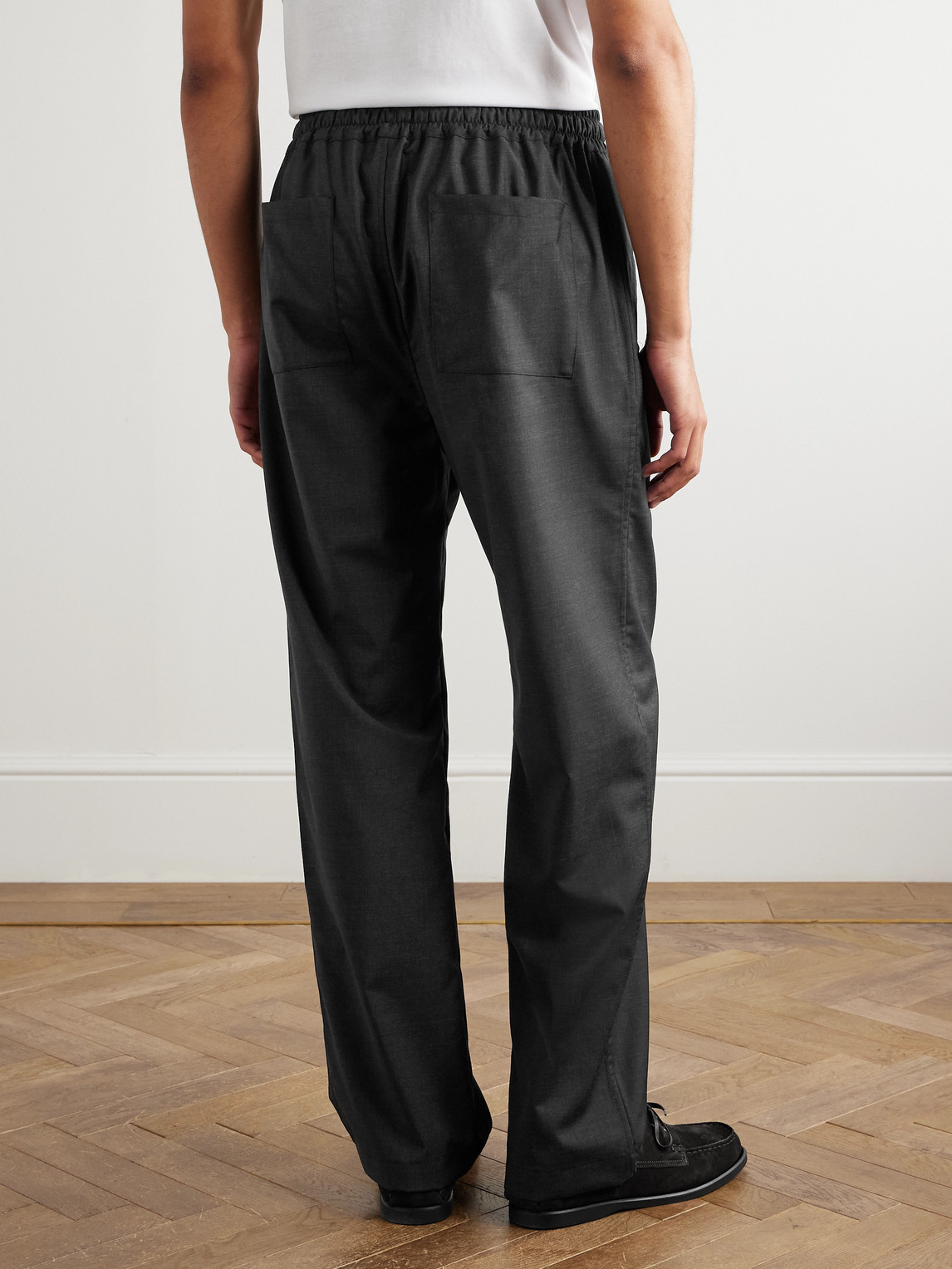 Saman Amel Straight-leg Wool Drawstring Trousers In Gray