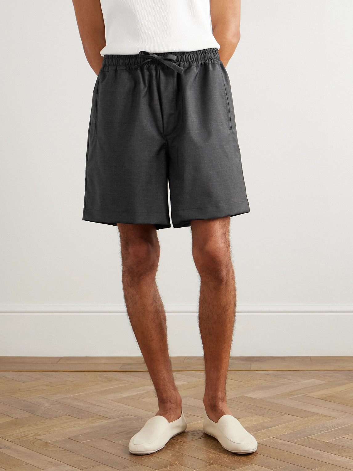 Saman Amel Straight-leg Wool Drawstring Shorts In Gray