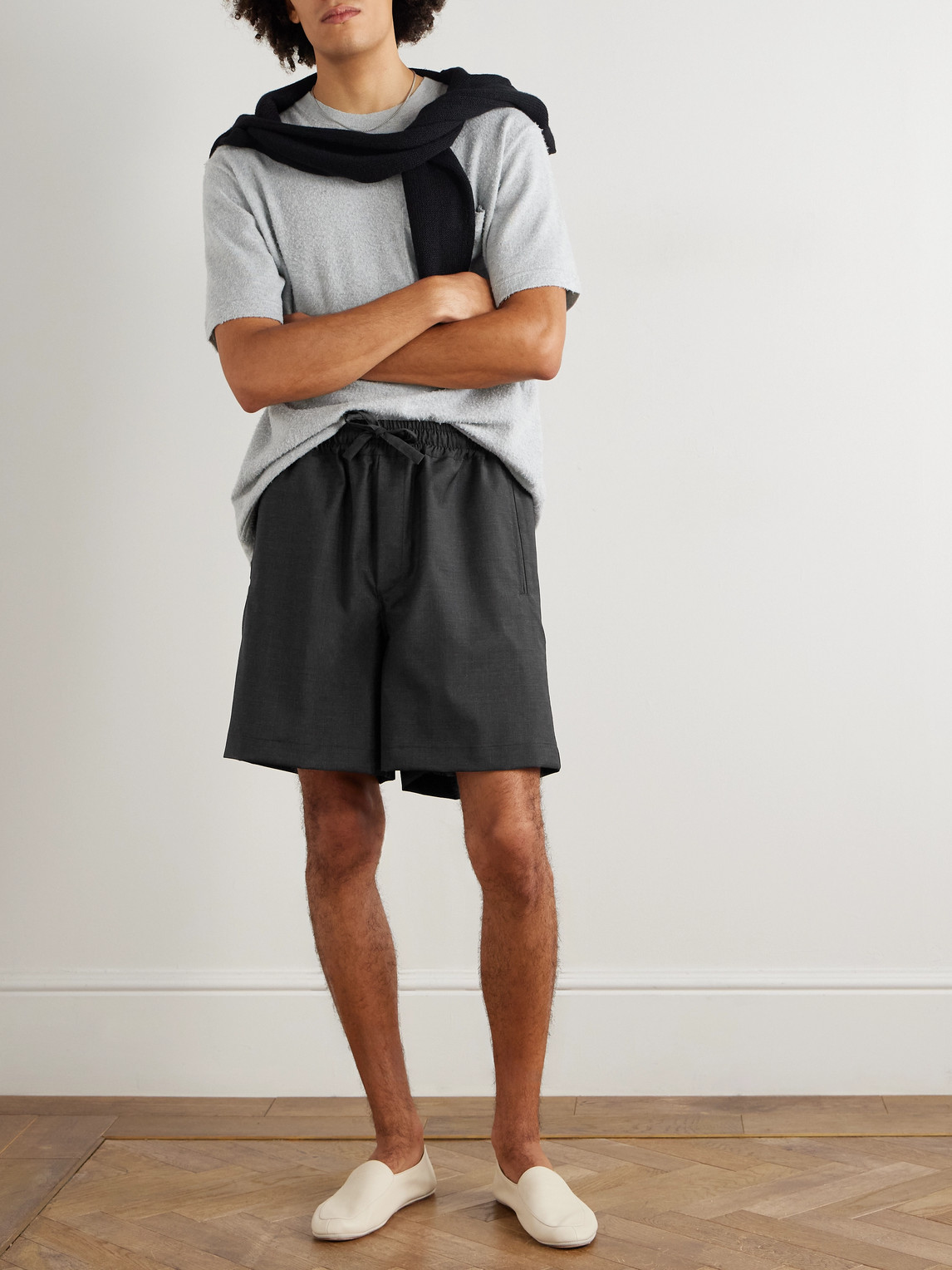 Saman Amel Straight-leg Wool Drawstring Shorts In Gray
