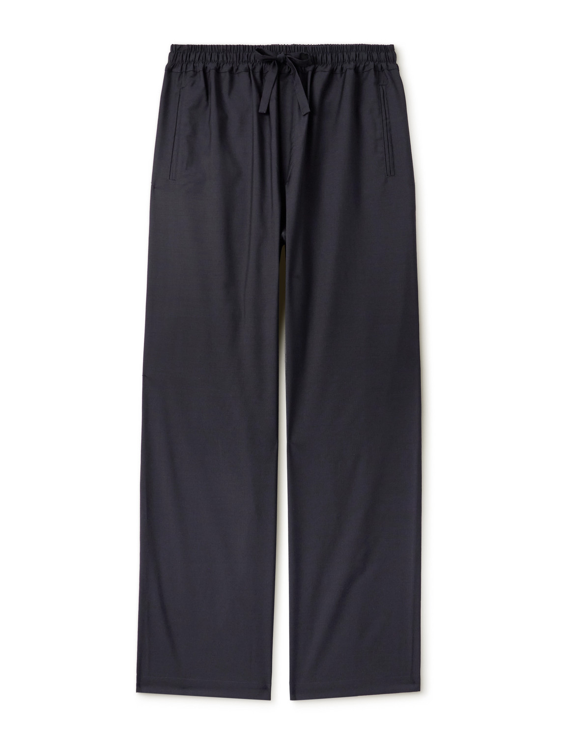Saman Amel Straight-leg Wool Drawstringtrousers In Blue