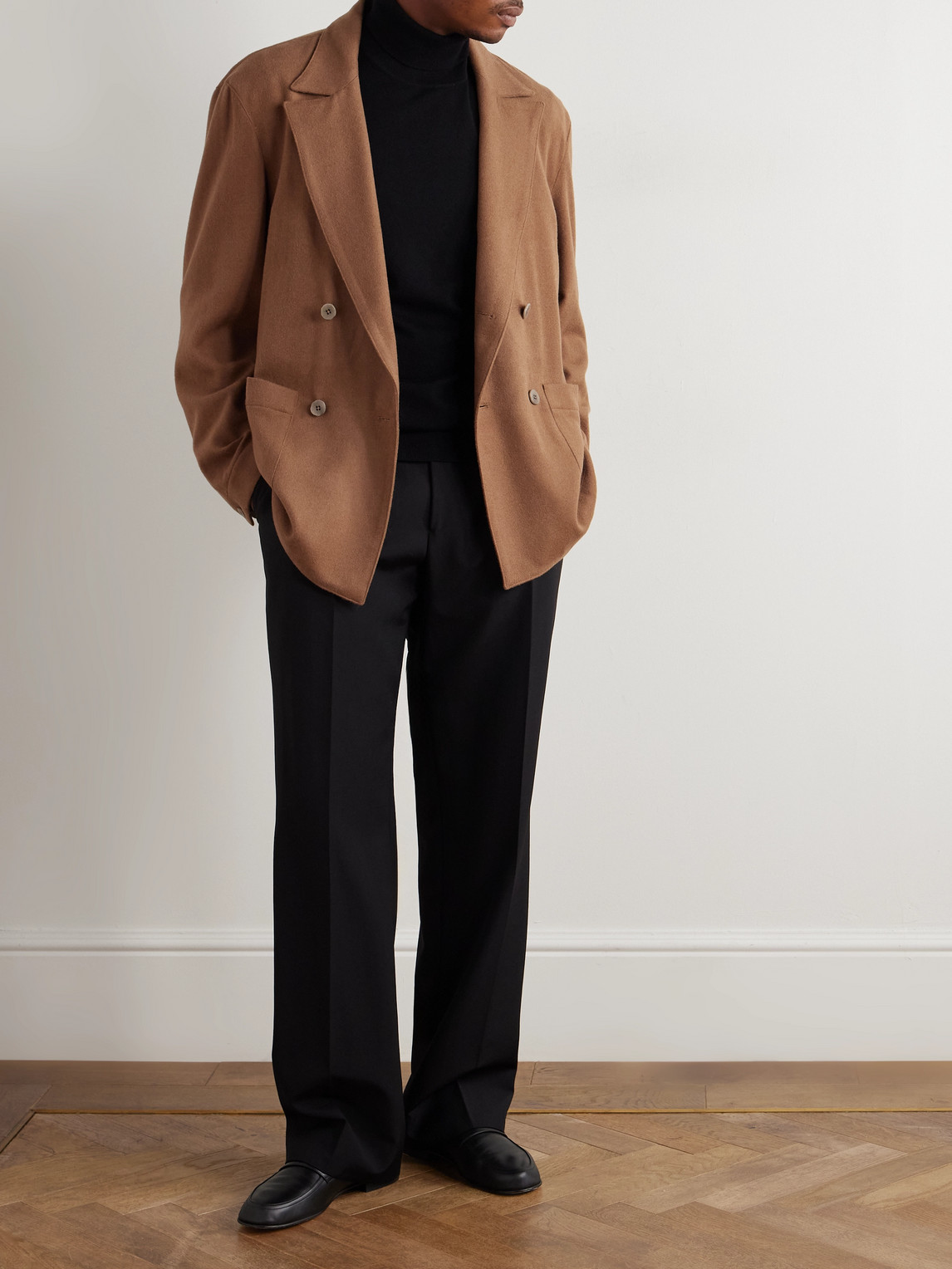Stòffa Double-breasted Camel Hair Blazer In Brown